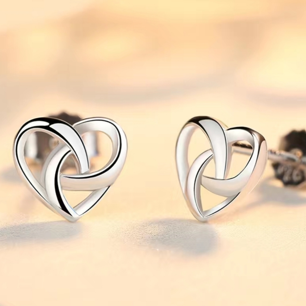 Silver Love Heart Stud Earrings